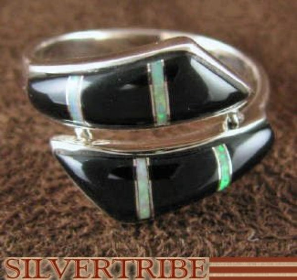 Opal Black Inlay Sterling Silver Jewelry Ring Size 6-1/2 RS35697